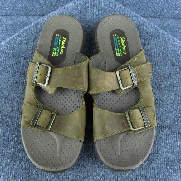 Skechers Outdoor Lifestyle Women‎ Slide Sandal Shoes Brown Leather Size 8 Medium - Picture 3 of 9
